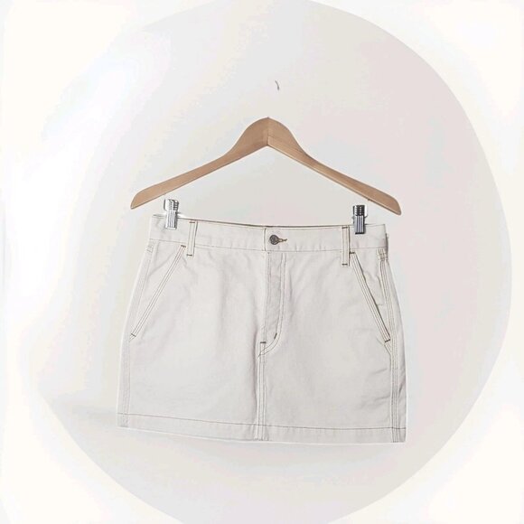 Etica Sheldon Mini Skirt Women's Size 31 Parchment Beige High Rise Casual Denim